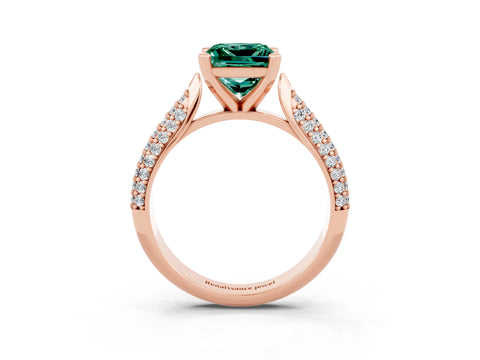 Rose gold Princess Cut Diamond Solitaire Engagement Ring with Pavé Band and Four-Prong Setting_3