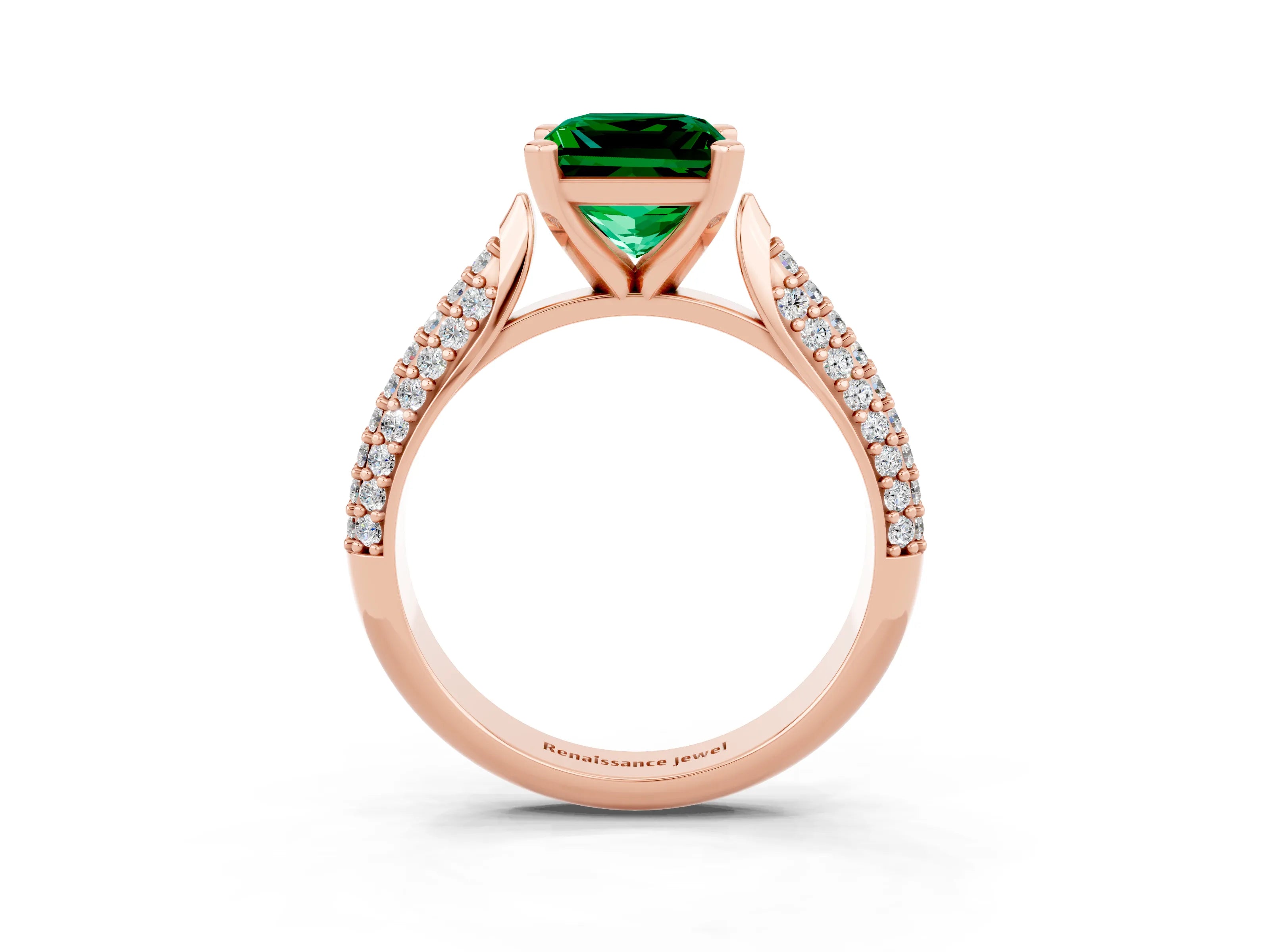 Rose gold Princess Cut Diamond Solitaire Engagement Ring with Pavé Band and Four-Prong Setting_3