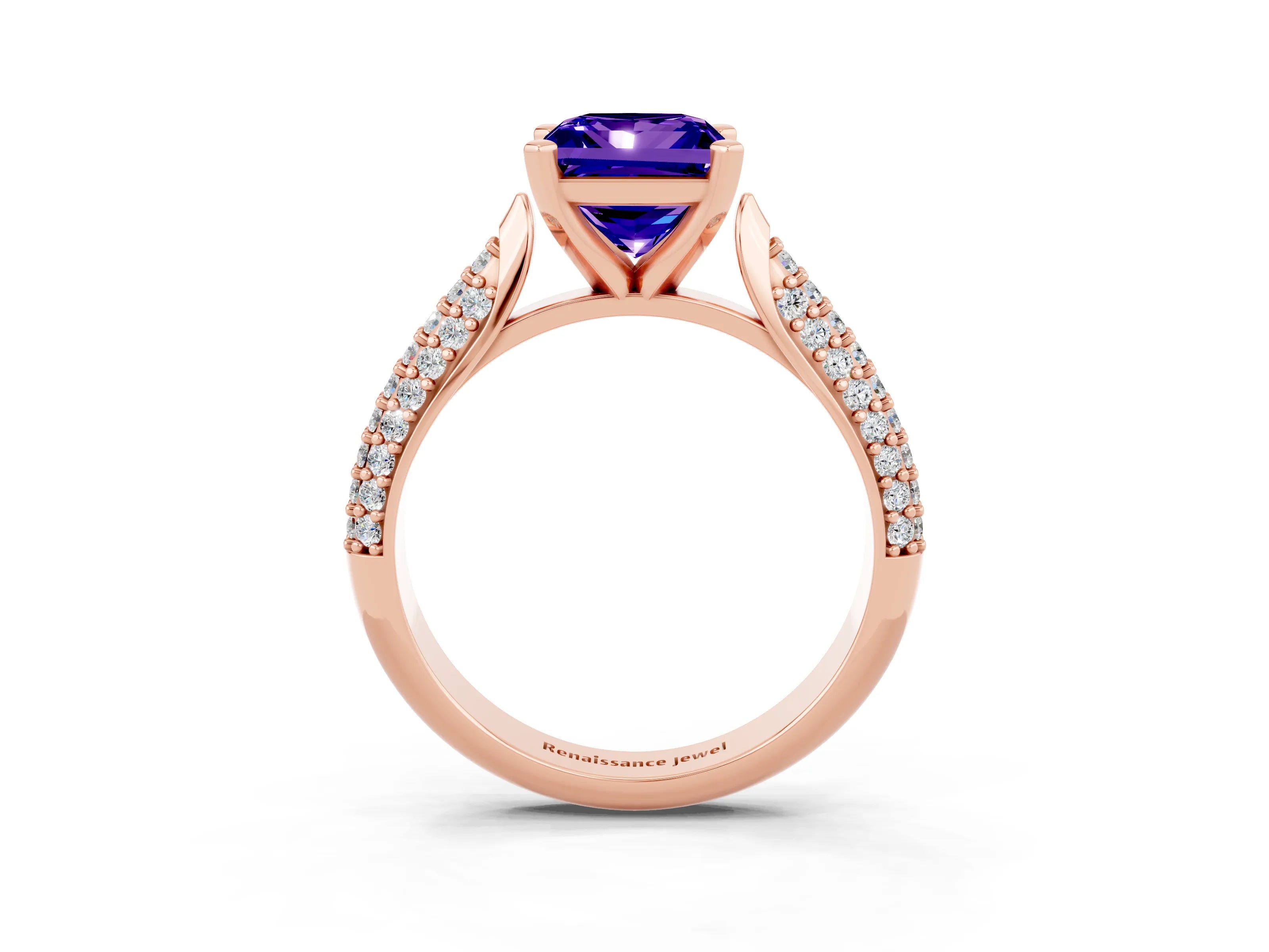 Rose gold Princess Cut Diamond Solitaire Engagement Ring with Pavé Band and Four-Prong Setting_3