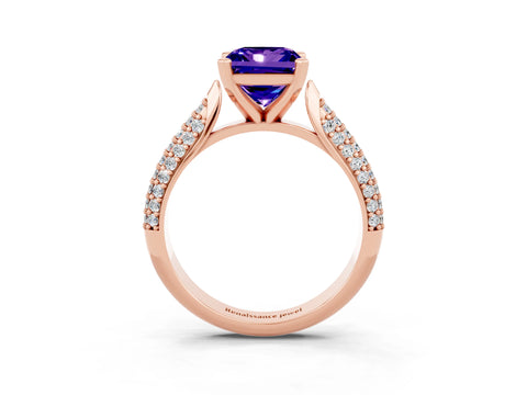 Rose gold Princess Cut Diamond Solitaire Engagement Ring with Pavé Band and Four-Prong Setting_3