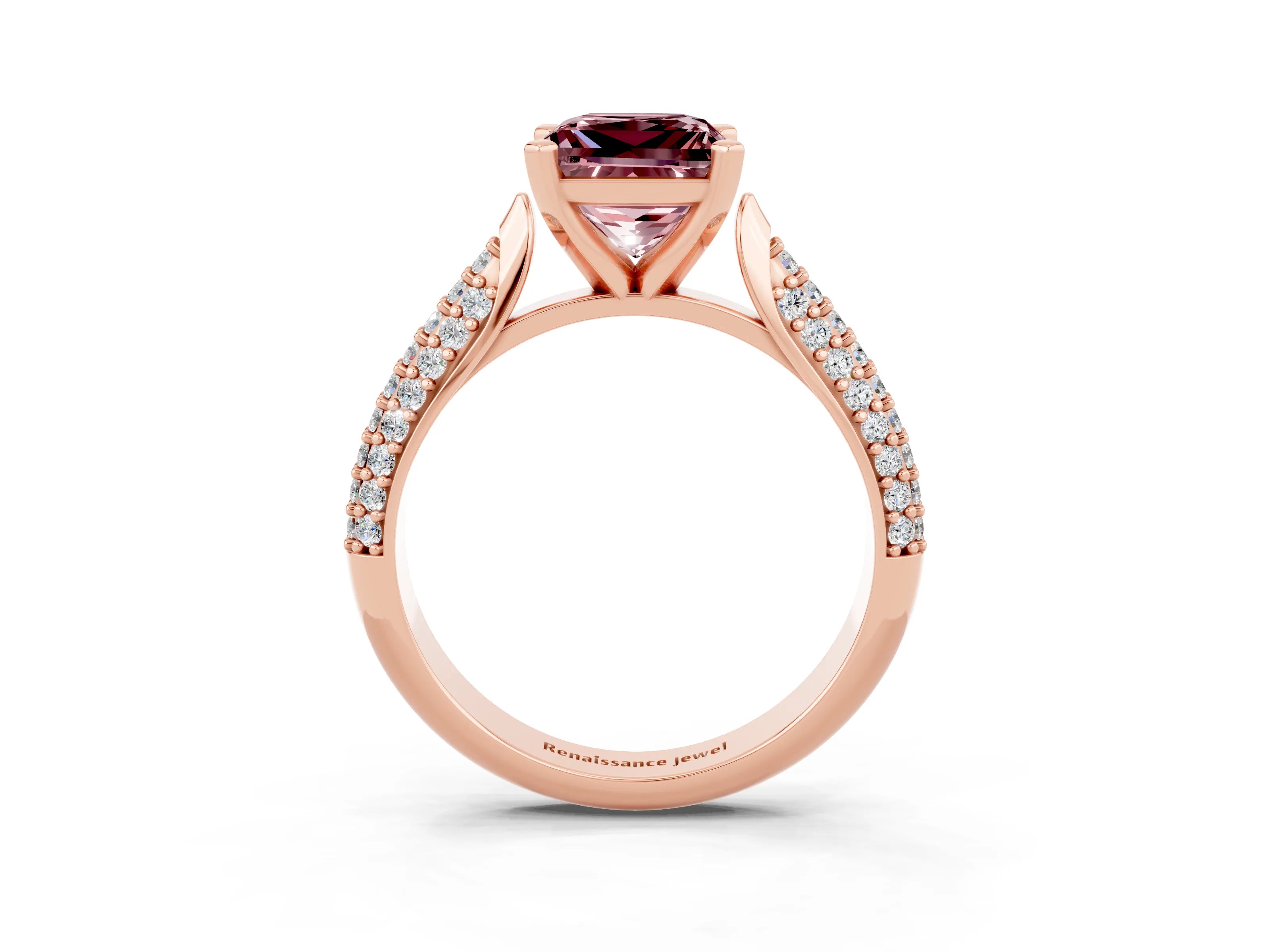 Rose gold Princess Cut Diamond Solitaire Engagement Ring with Pavé Band and Four-Prong Setting_3