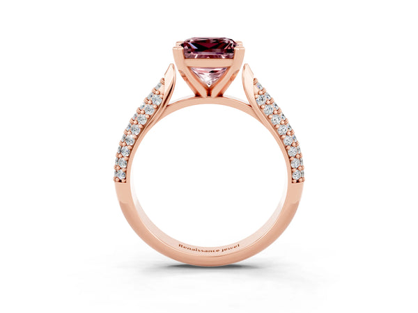 Rose gold Princess Cut Diamond Solitaire Engagement Ring with Pavé Band and Four-Prong Setting