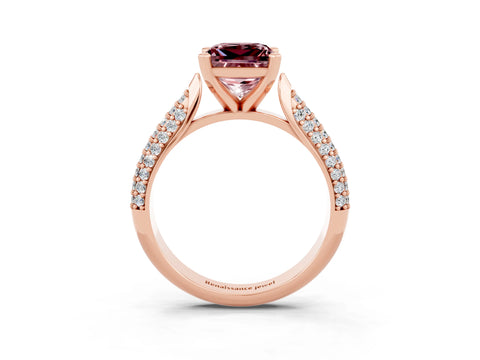 Rose gold Princess Cut Diamond Solitaire Engagement Ring with Pavé Band and Four-Prong Setting_3