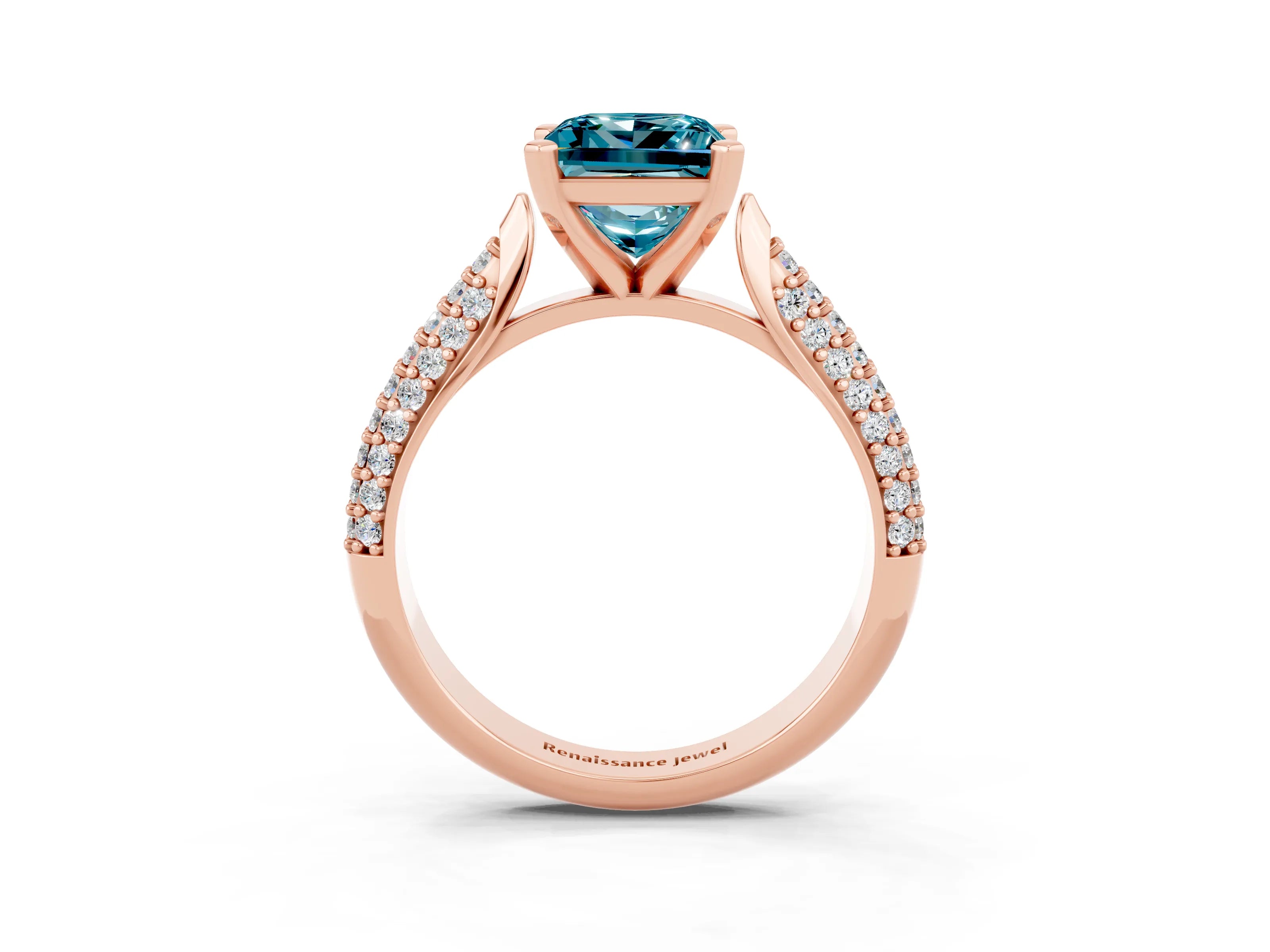 Rose gold Princess Cut Diamond Solitaire Engagement Ring with Pavé Band and Four-Prong Setting_3