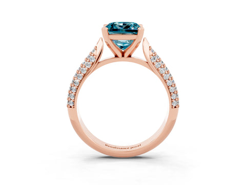 Rose gold Princess Cut Diamond Solitaire Engagement Ring with Pavé Band and Four-Prong Setting_3