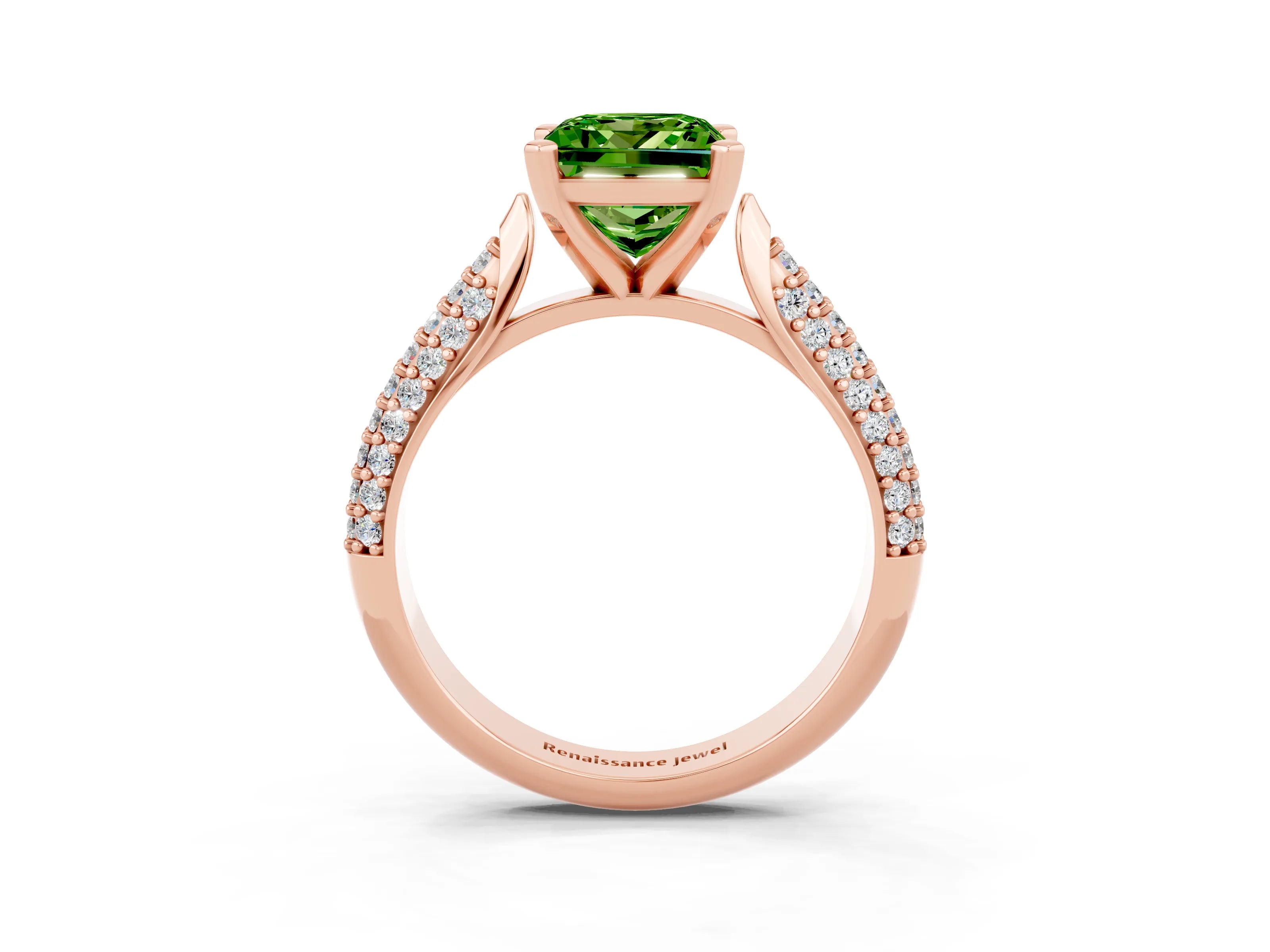 Rose gold Princess Cut Diamond Solitaire Engagement Ring with Pavé Band and Four-Prong Setting_3