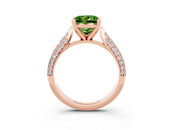 Rose gold Princess Cut Diamond Solitaire Engagement Ring with Pavé Band and Four-Prong Setting