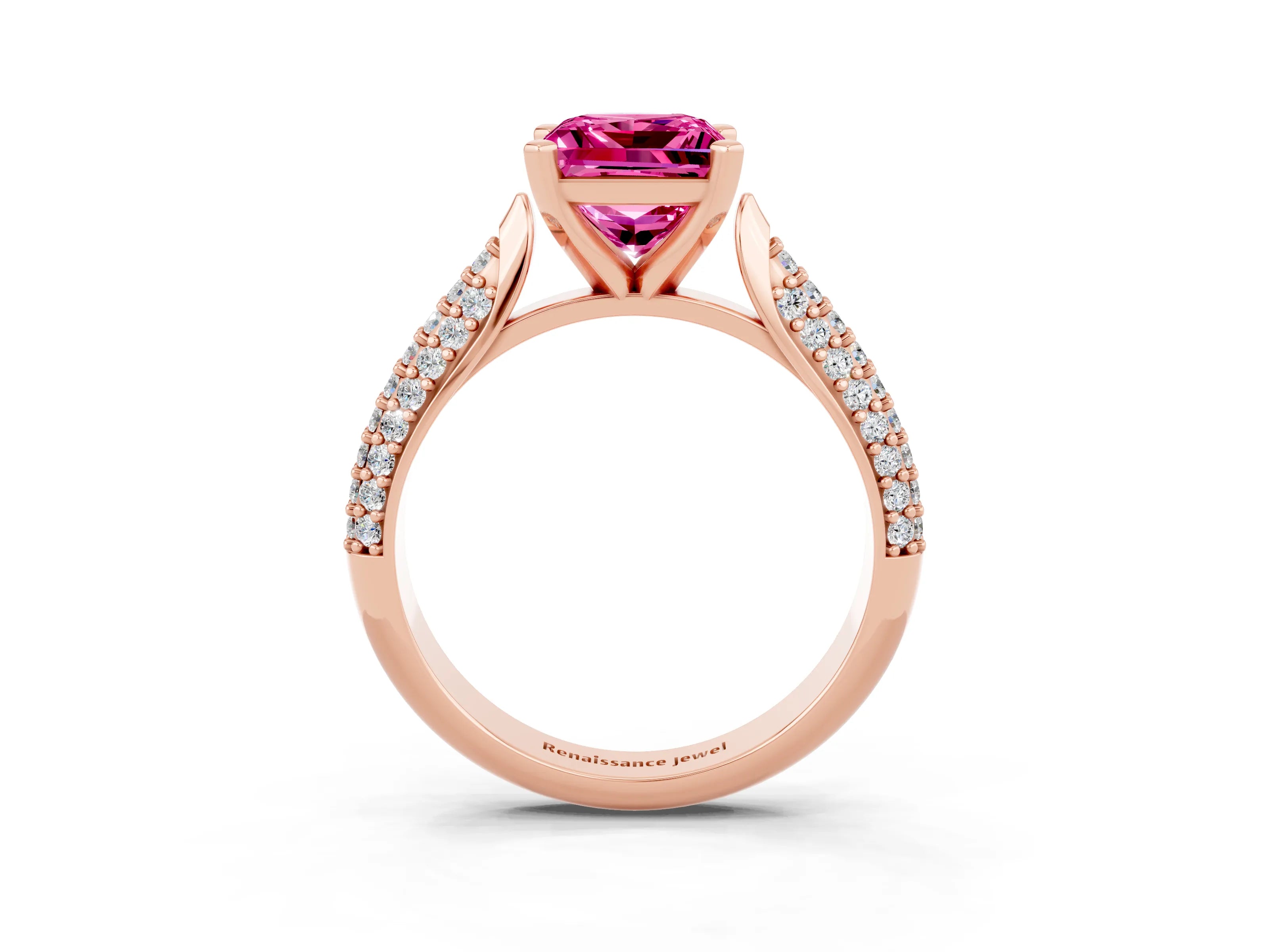 Rose gold Princess Cut Diamond Solitaire Engagement Ring with Pavé Band and Four-Prong Setting_3