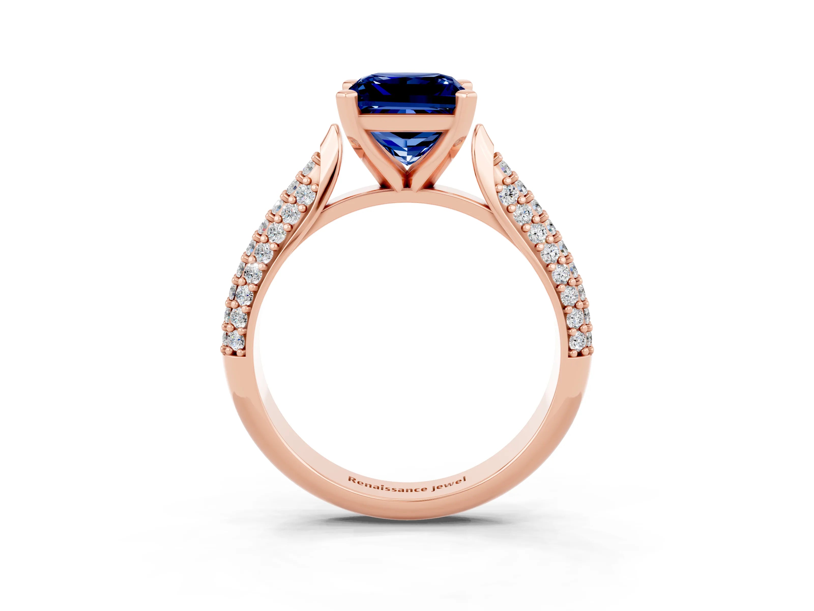 Rose gold Princess Cut Diamond Solitaire Engagement Ring with Pavé Band and Four-Prong Setting_3
