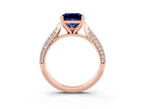 Rose gold Princess Cut Diamond Solitaire Engagement Ring with Pavé Band and Four-Prong Setting_3