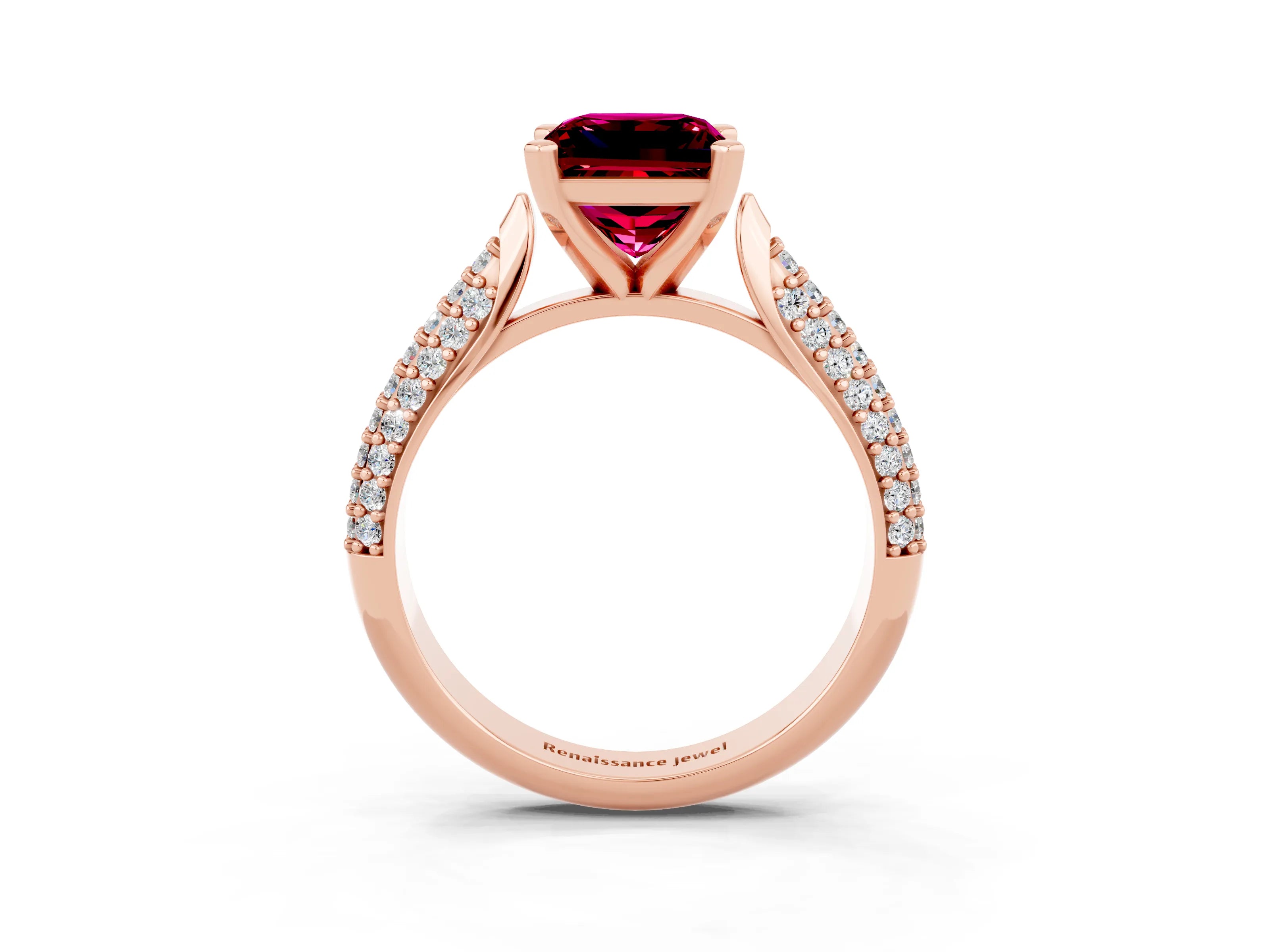 Rose gold Princess Cut Diamond Solitaire Engagement Ring with Pavé Band and Four-Prong Setting_3