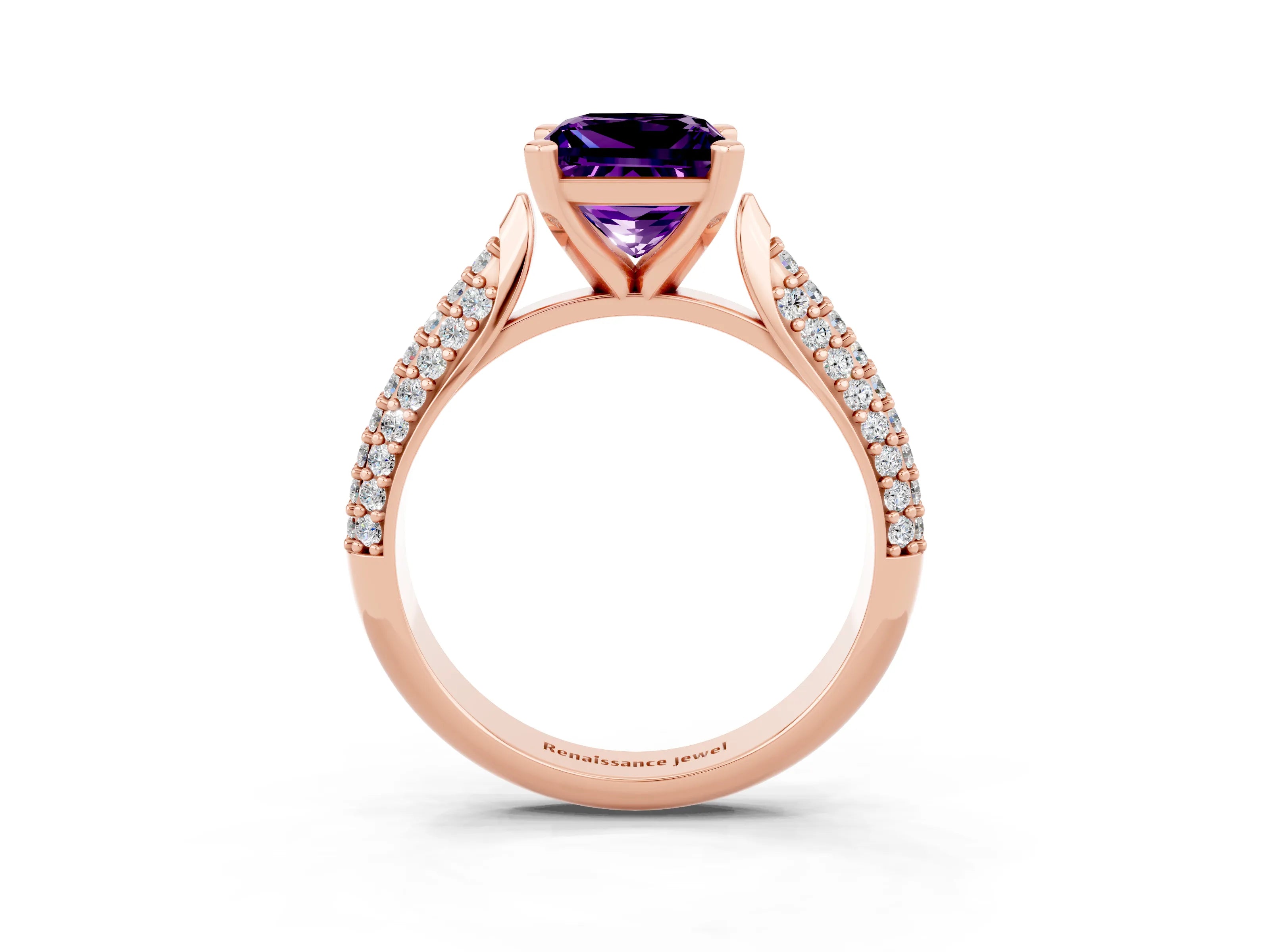 Rose gold Princess Cut Diamond Solitaire Engagement Ring with Pavé Band and Four-Prong Setting_3