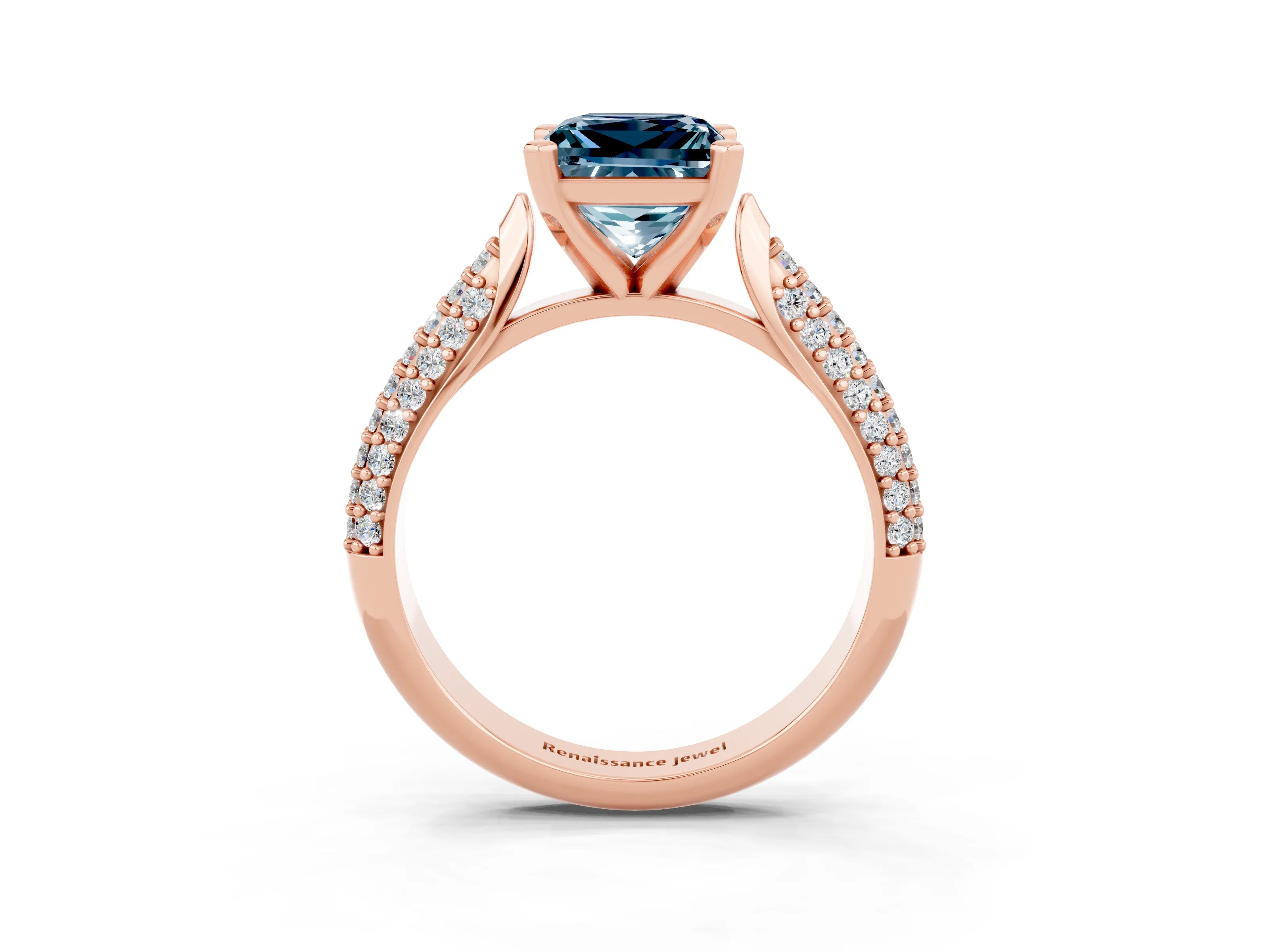 Rose gold Princess Cut Diamond Solitaire Engagement Ring with Pavé Band and Four-Prong Setting_3