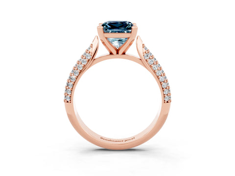 Rose gold Princess Cut Diamond Solitaire Engagement Ring with Pavé Band and Four-Prong Setting_3