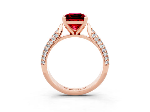 Rose gold Princess Cut Diamond Solitaire Engagement Ring with Pavé Band and Four-Prong Setting_3