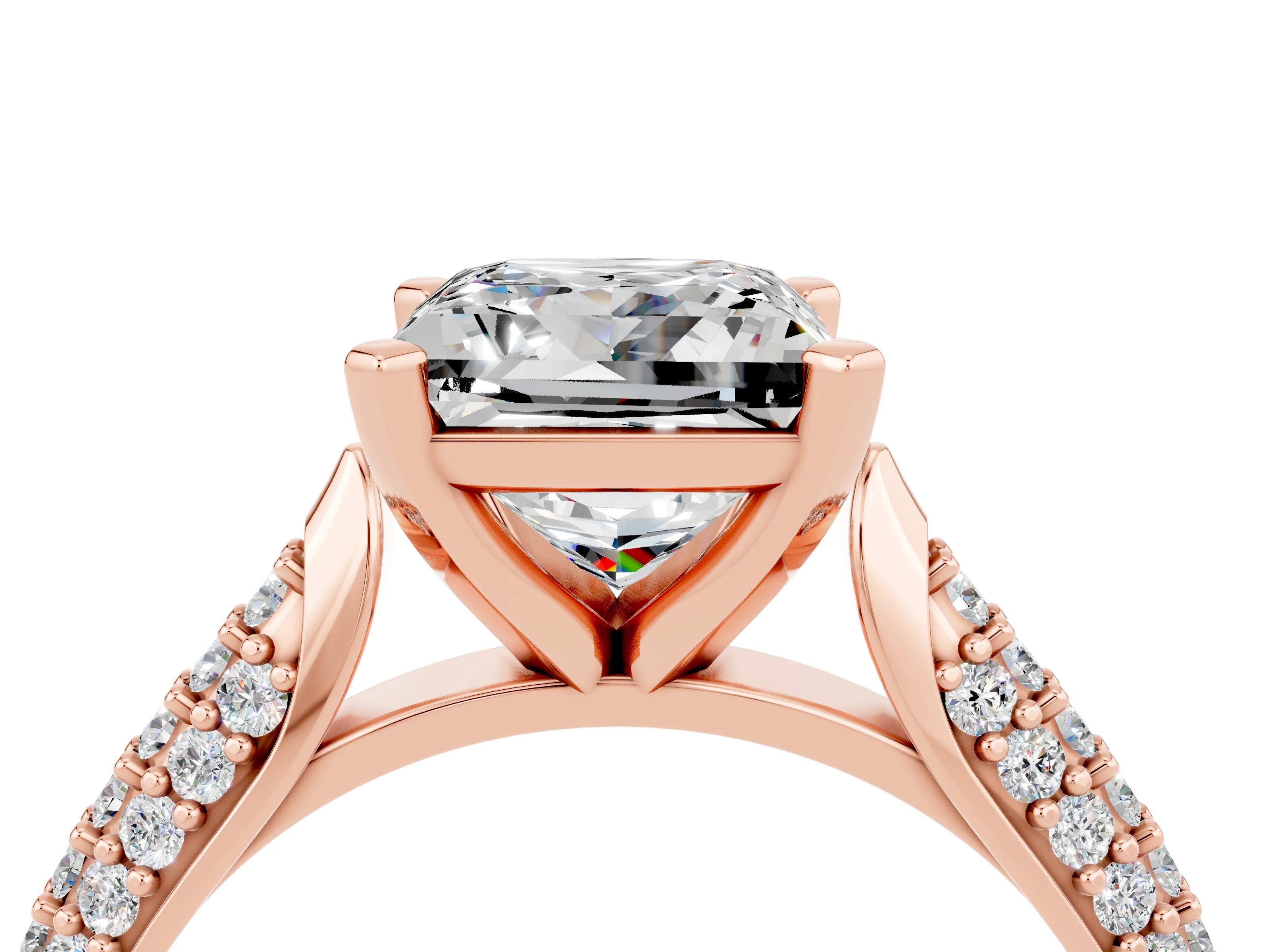 Rose gold Princess Cut Diamond Solitaire Engagement Ring with Pavé Band and Four-Prong Setting_4