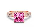 Rose gold Princess Cut Diamond Solitaire Engagement Ring with Pavé Band and Four-Prong Setting