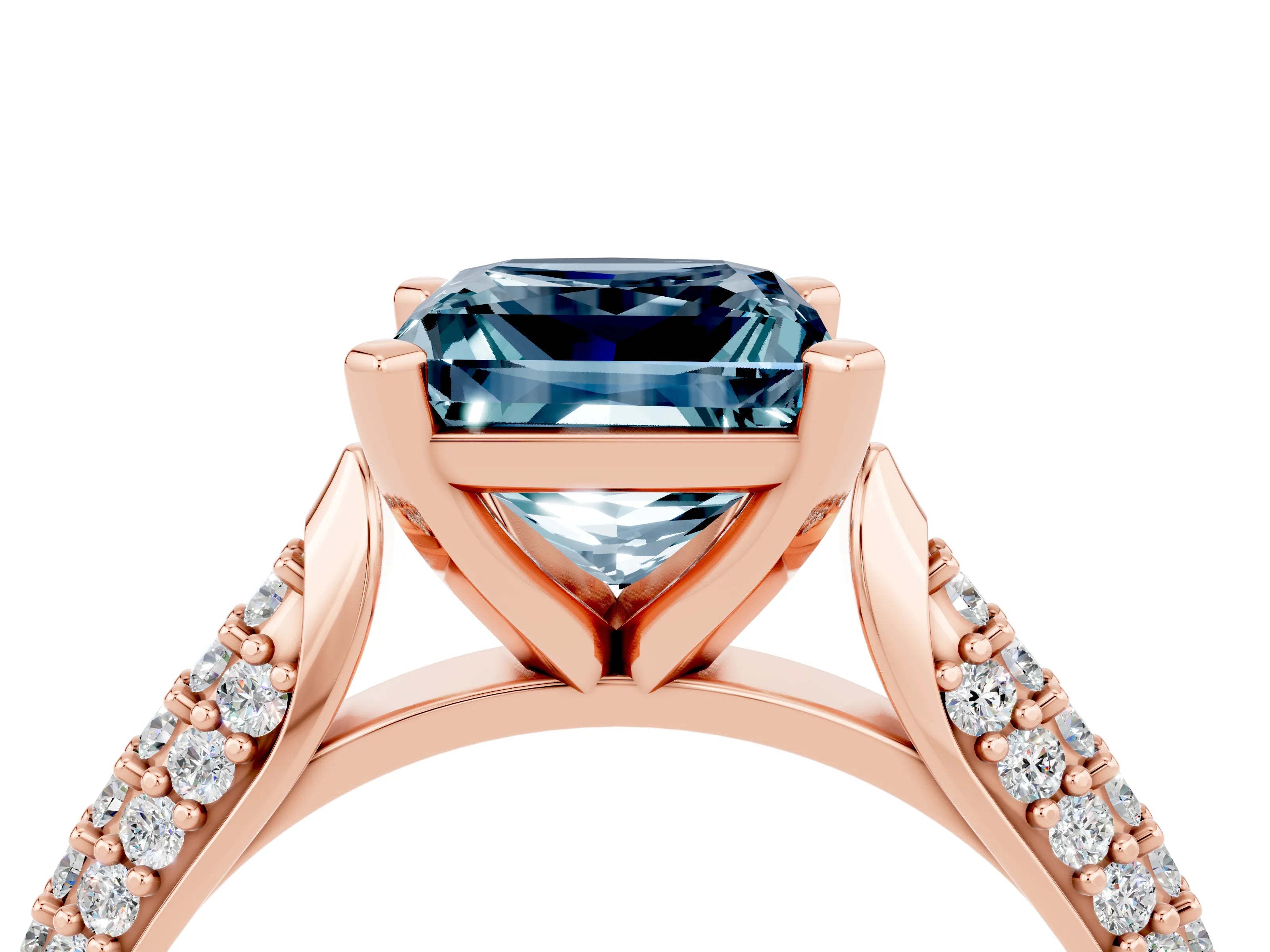 Rose gold Princess Cut Diamond Solitaire Engagement Ring with Pavé Band and Four-Prong Setting_4
