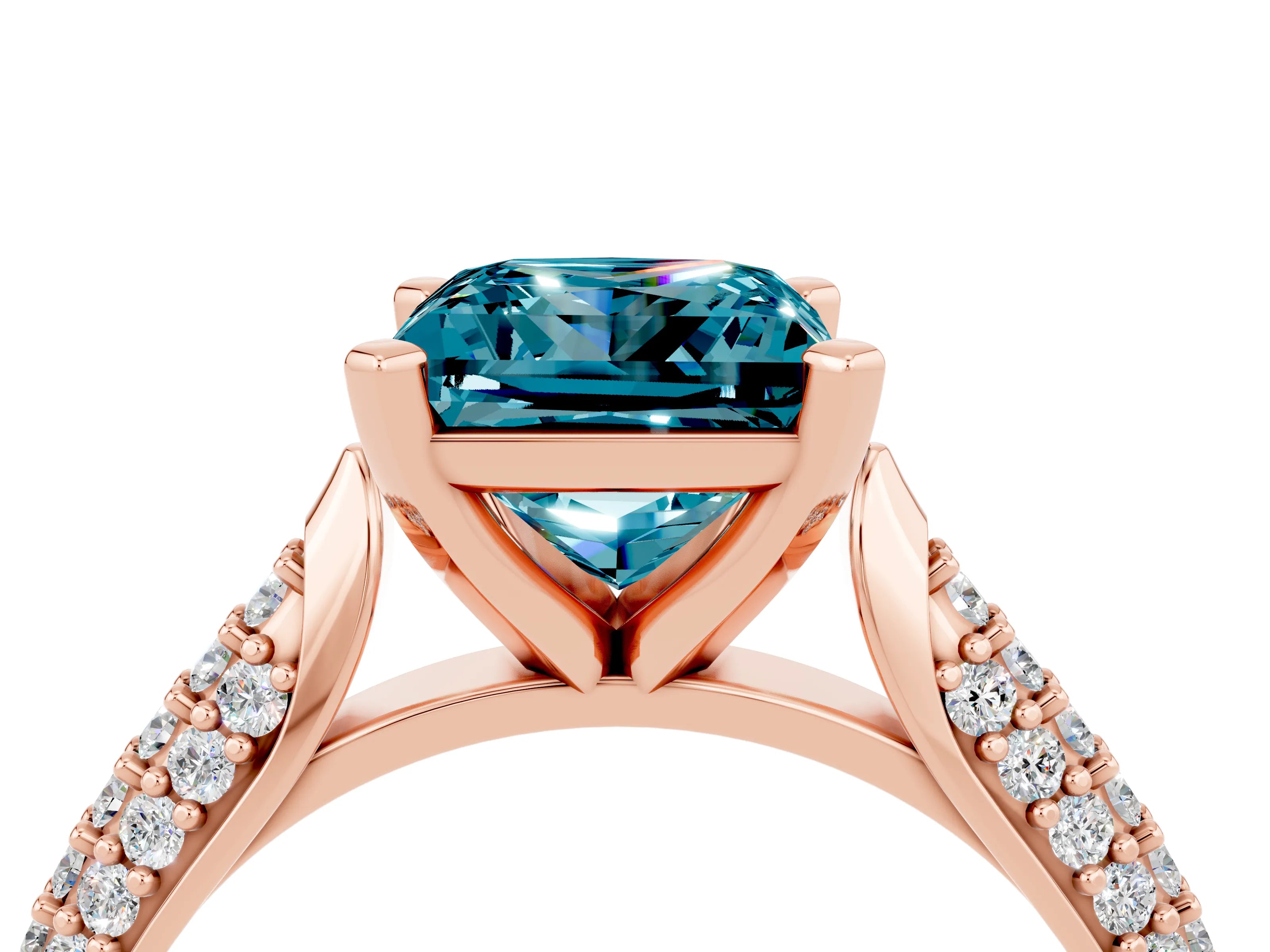 Rose gold Princess Cut Diamond Solitaire Engagement Ring with Pavé Band and Four-Prong Setting_4
