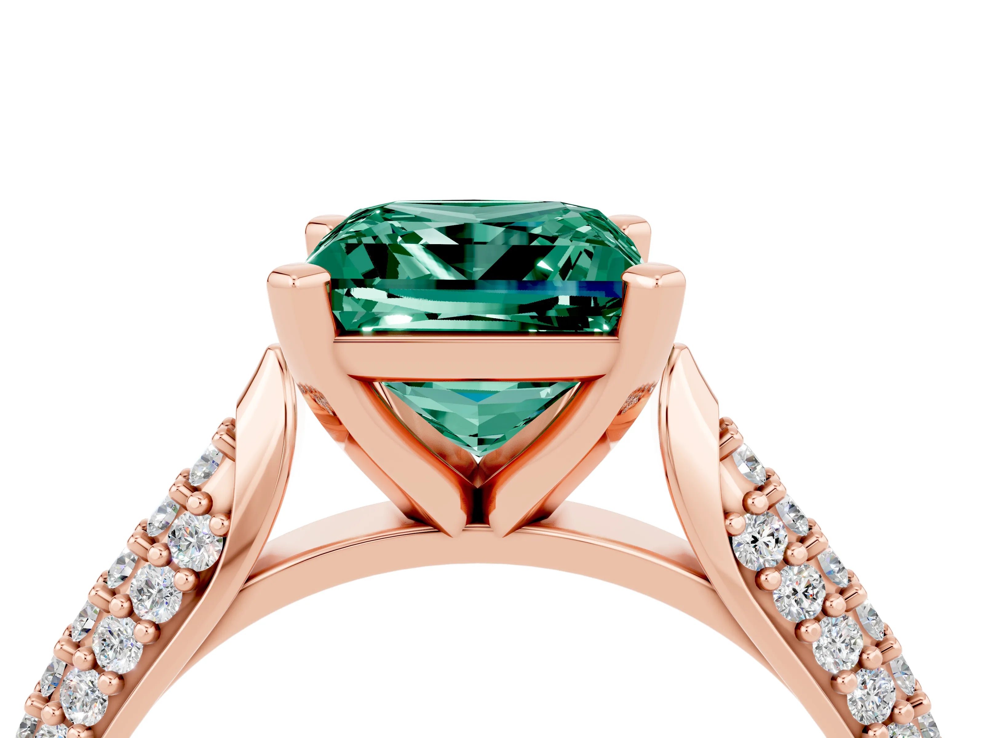 Rose gold Princess Cut Diamond Solitaire Engagement Ring with Pavé Band and Four-Prong Setting_4