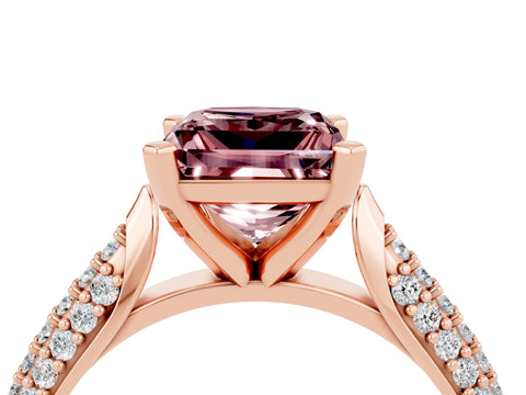 Rose gold Princess Cut Diamond Solitaire Engagement Ring with Pavé Band and Four-Prong Setting_4