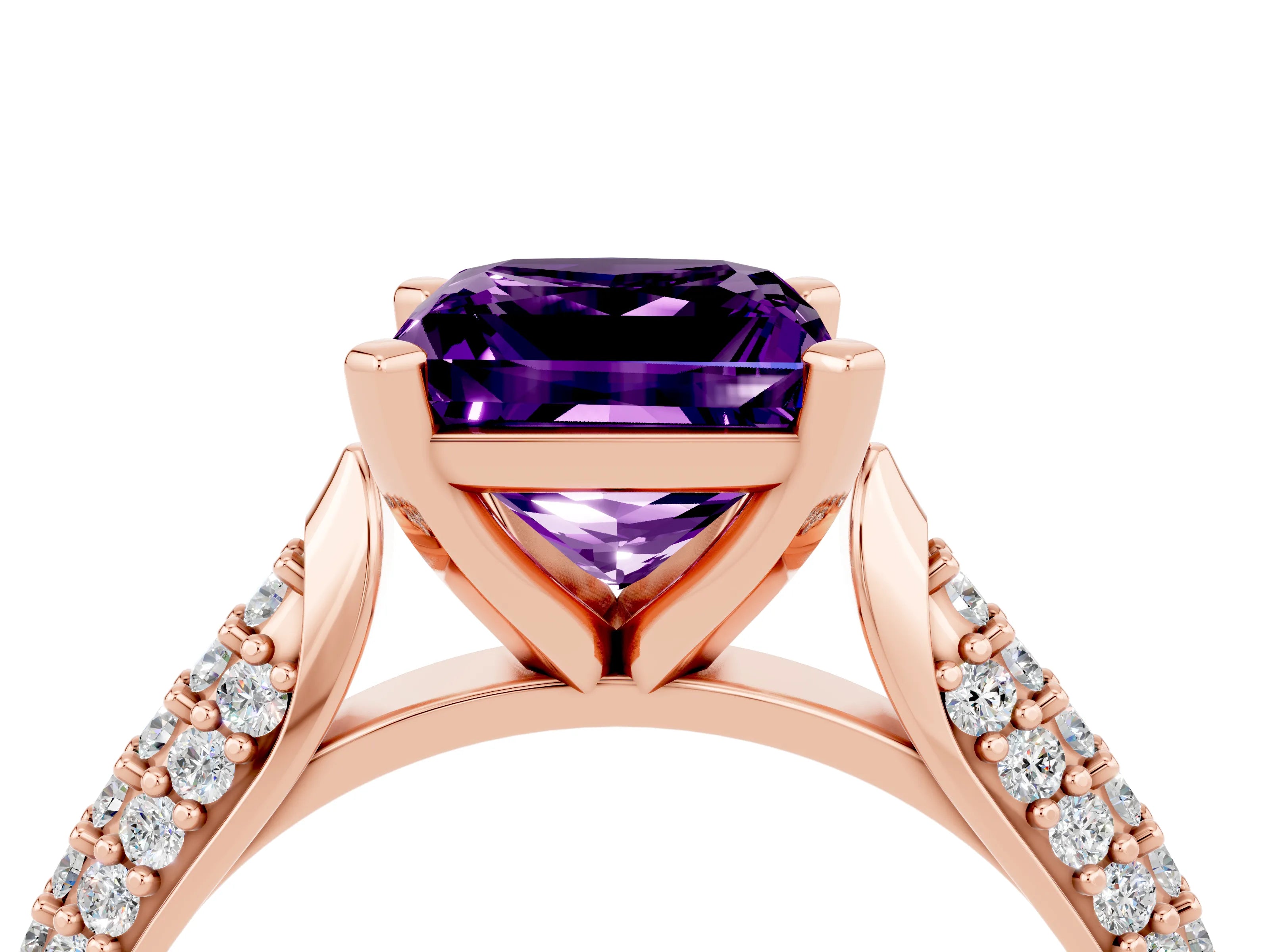 Rose gold Princess Cut Diamond Solitaire Engagement Ring with Pavé Band and Four-Prong Setting_4