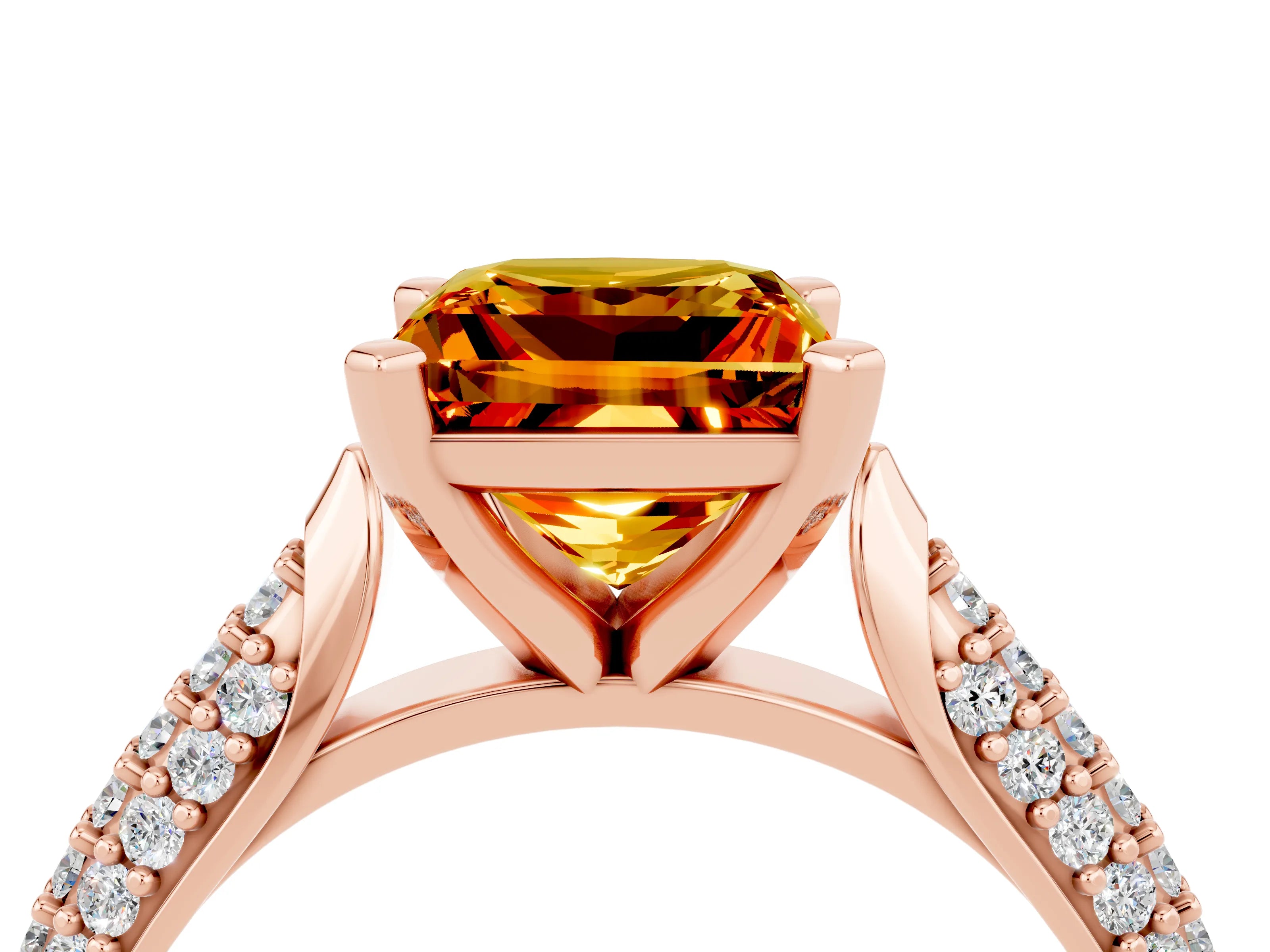 Rose gold Princess Cut Diamond Solitaire Engagement Ring with Pavé Band and Four-Prong Setting_4