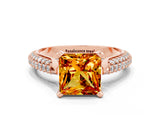 Rose gold Princess Cut Diamond Solitaire Engagement Ring with Pavé Band and Four-Prong Setting