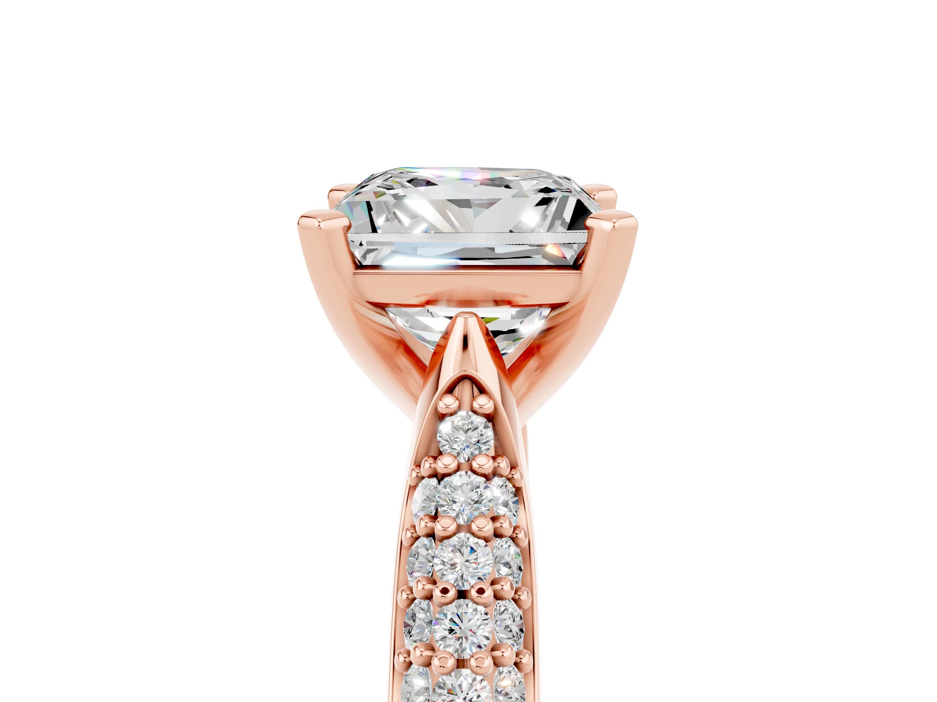 Rose gold Princess Cut Diamond Solitaire Engagement Ring with Pavé Band and Four-Prong Setting_5