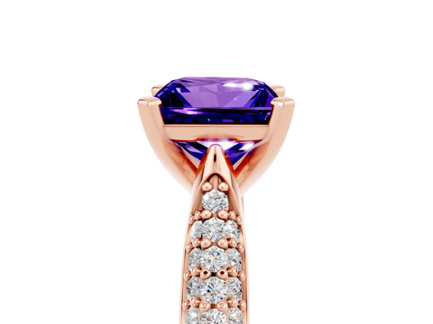 Rose gold Princess Cut Diamond Solitaire Engagement Ring with Pavé Band and Four-Prong Setting_5