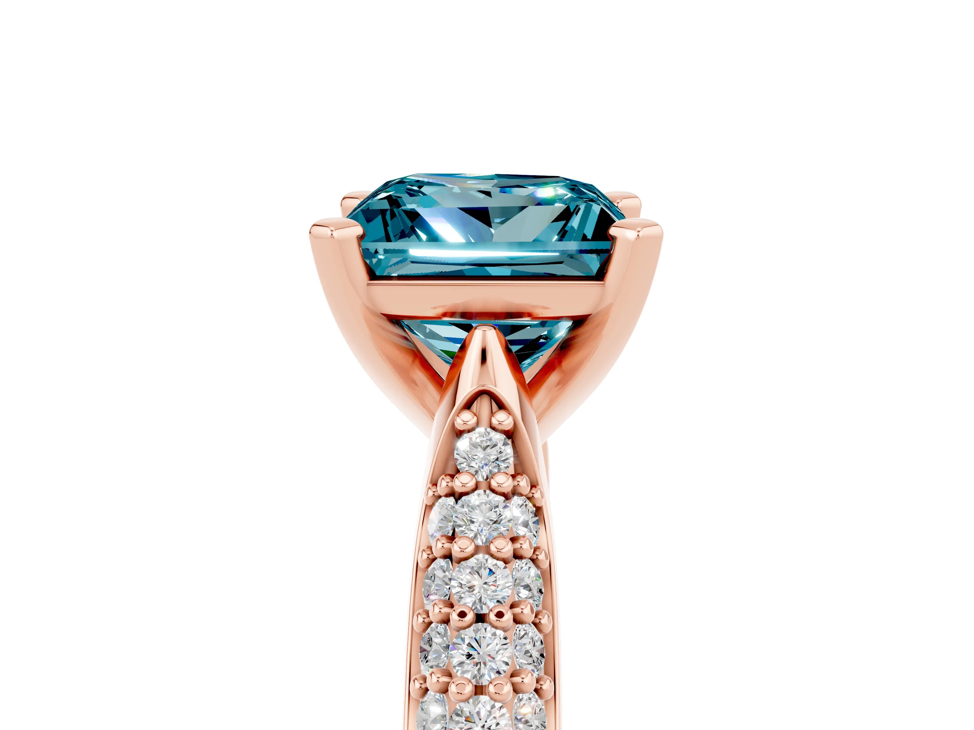 Rose gold Princess Cut Diamond Solitaire Engagement Ring with Pavé Band and Four-Prong Setting_5