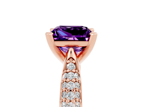 Rose gold Princess Cut Diamond Solitaire Engagement Ring with Pavé Band and Four-Prong Setting_5