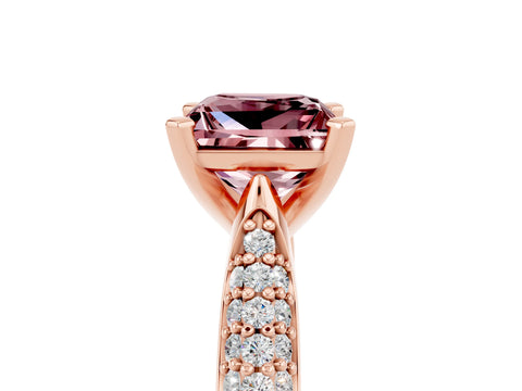 Rose gold Princess Cut Diamond Solitaire Engagement Ring with Pavé Band and Four-Prong Setting_5