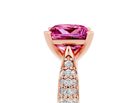 Rose gold Princess Cut Diamond Solitaire Engagement Ring with Pavé Band and Four-Prong Setting_5
