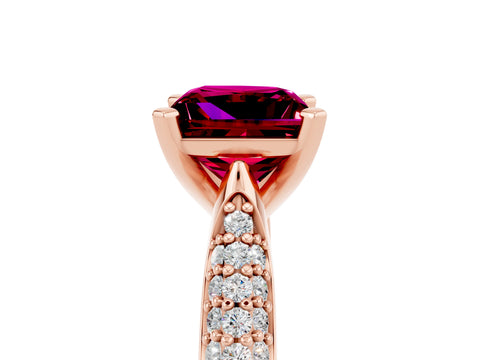 Rose gold Princess Cut Diamond Solitaire Engagement Ring with Pavé Band and Four-Prong Setting_5