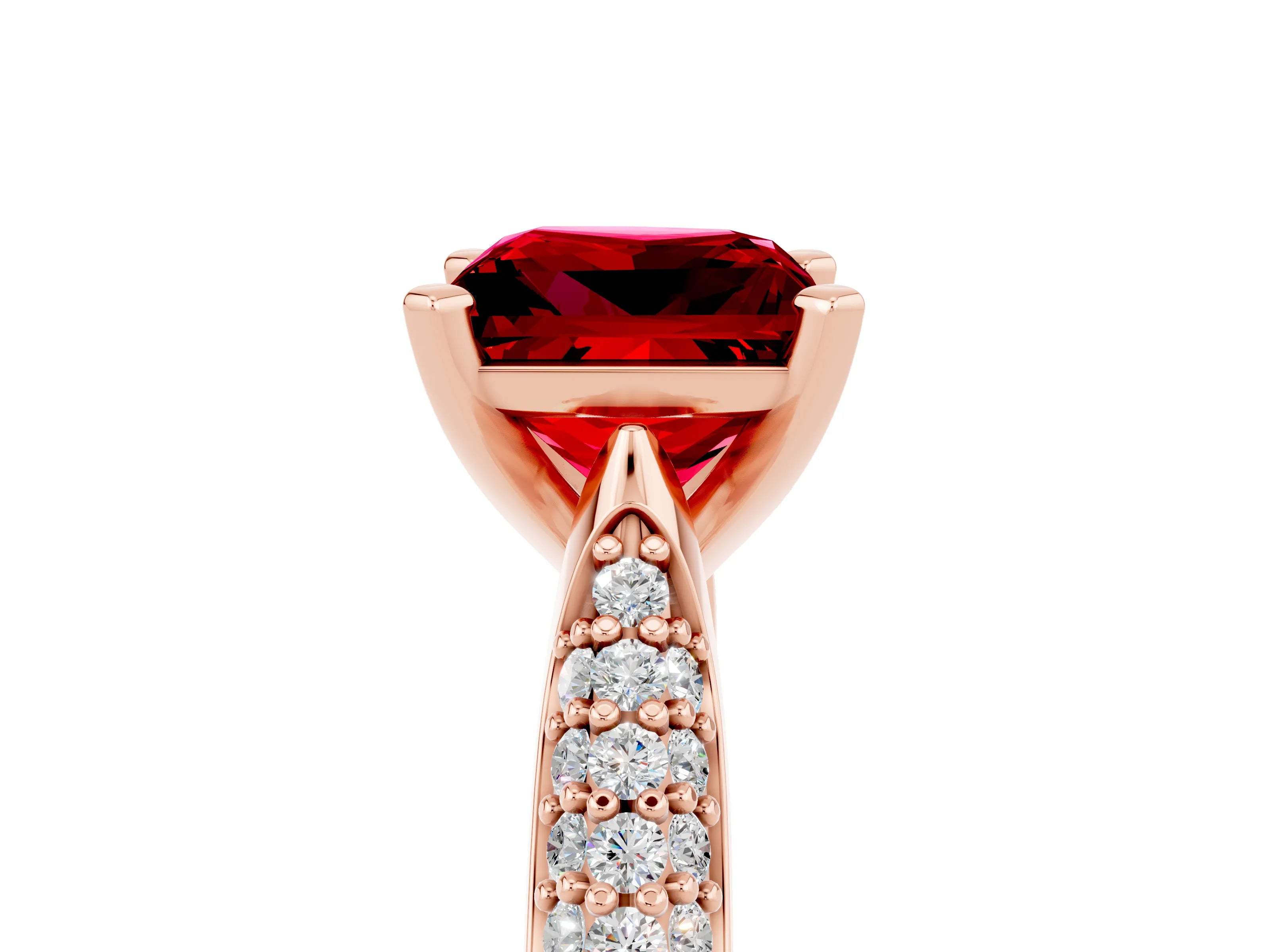Rose gold Princess Cut Diamond Solitaire Engagement Ring with Pavé Band and Four-Prong Setting_5