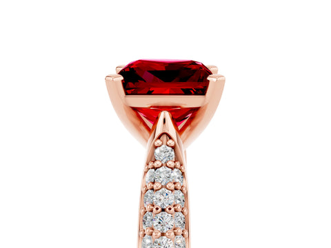 Rose gold Princess Cut Diamond Solitaire Engagement Ring with Pavé Band and Four-Prong Setting_5