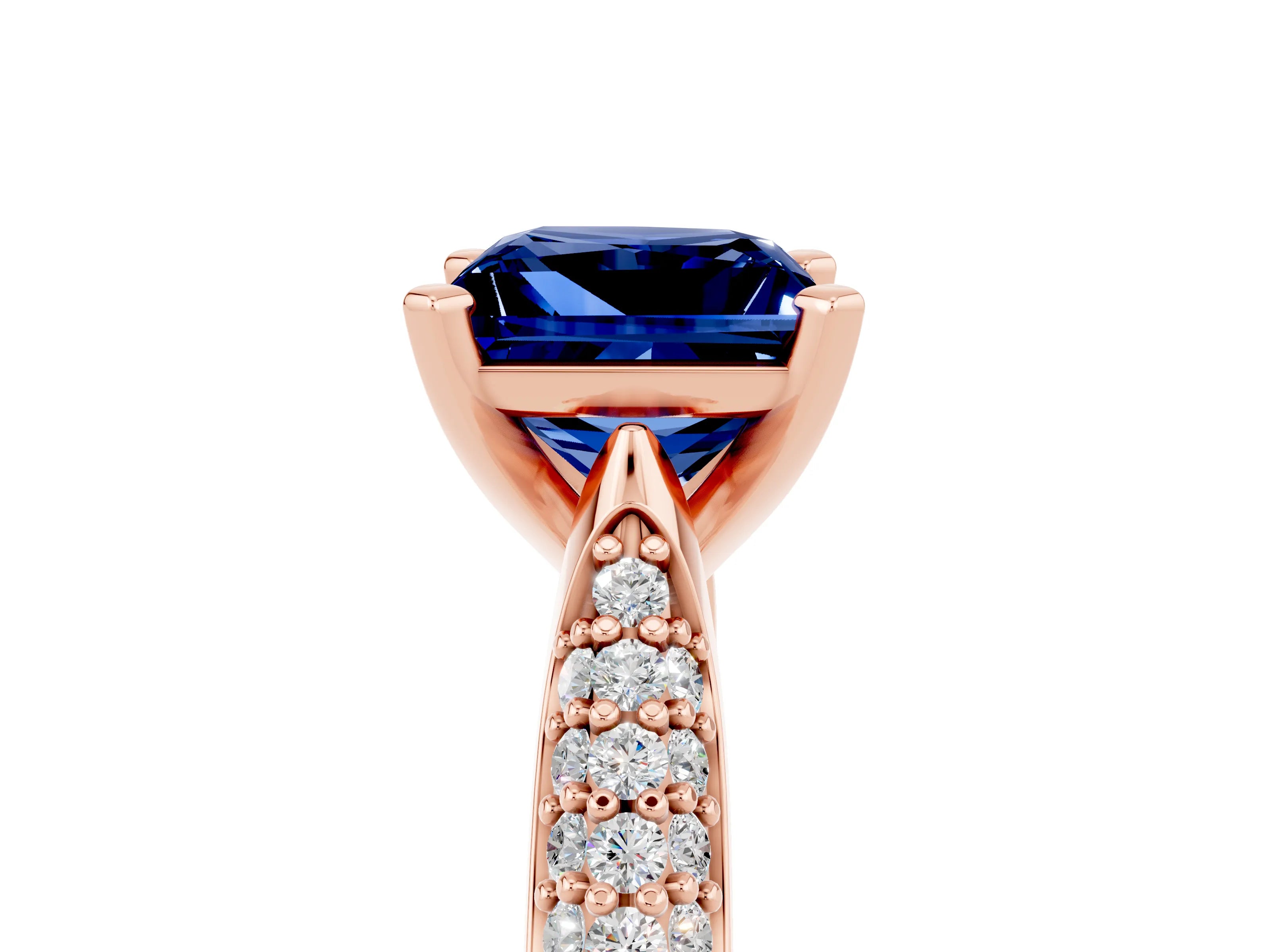 Rose gold Princess Cut Diamond Solitaire Engagement Ring with Pavé Band and Four-Prong Setting_5