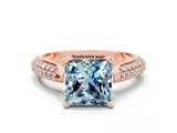 Rose gold Princess Cut Diamond Solitaire Engagement Ring with Pavé Band and Four-Prong Setting