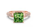 Rose gold Princess Cut Diamond Solitaire Engagement Ring with Pavé Band and Four-Prong Setting