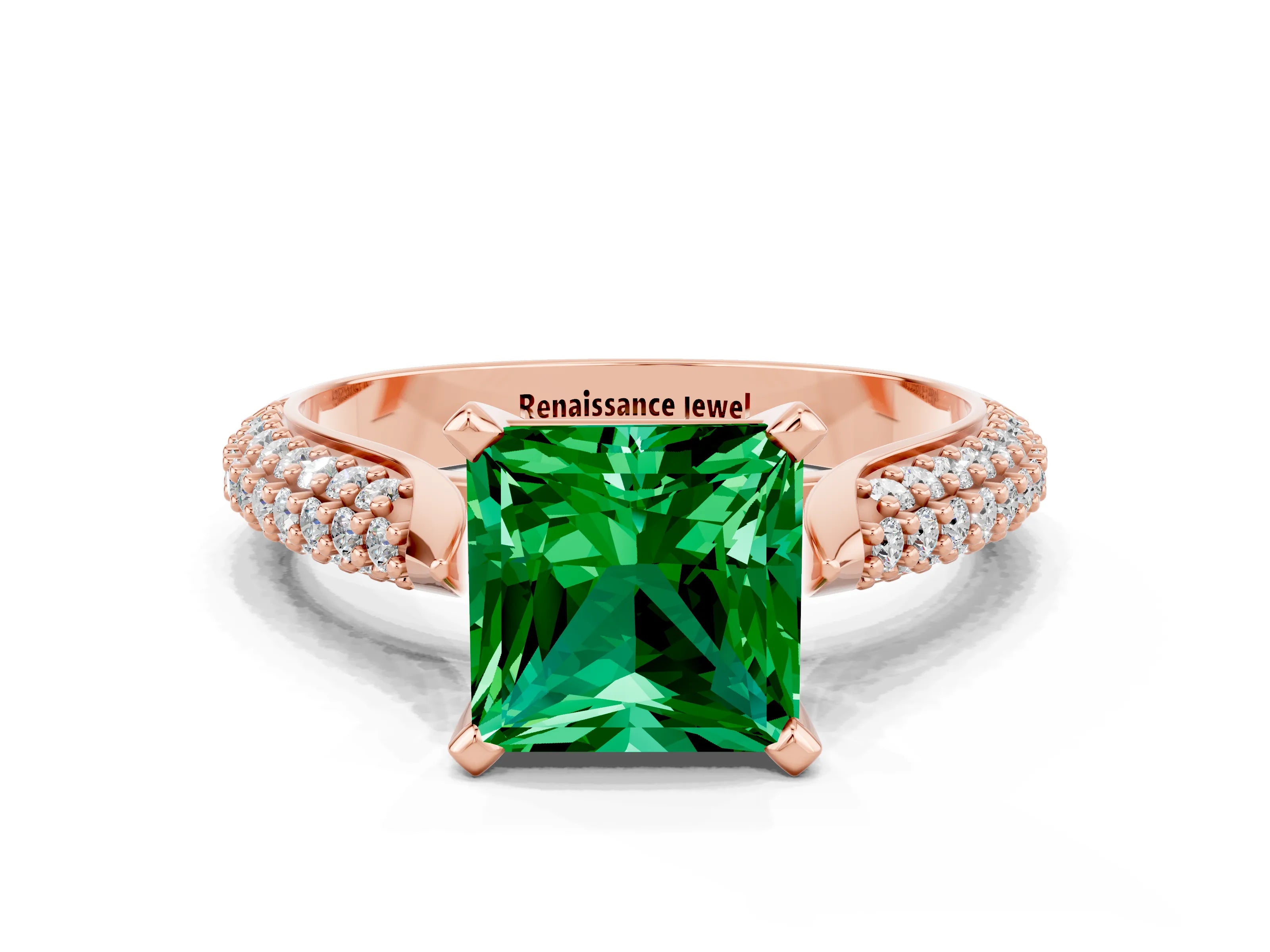 Rose gold Princess Cut Diamond Solitaire Engagement Ring with Pavé Band and Four-Prong Setting