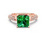 Rose gold Princess Cut Diamond Solitaire Engagement Ring with Pavé Band and Four-Prong Setting