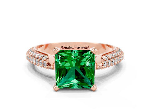 Rose gold Princess Cut Diamond Solitaire Engagement Ring with Pavé Band and Four-Prong Setting
