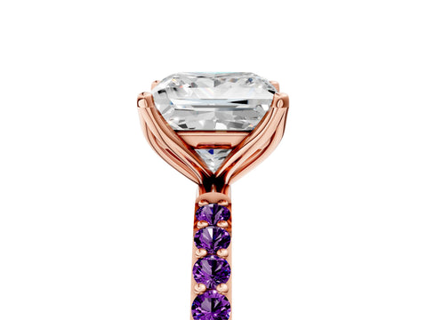 Rose gold Princess Cut Diamond Solitaire Engagement Ring with Round with Amethyst side stone Pavé Band and Prong Setting_5
