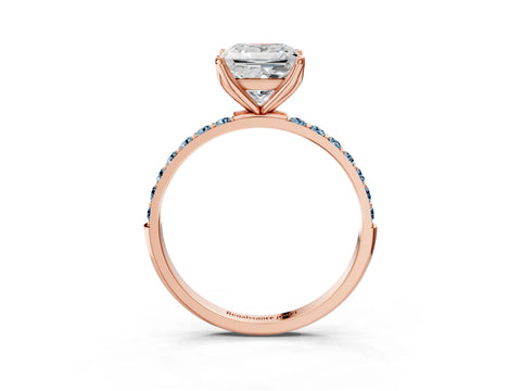 Rose gold Princess Cut Diamond Solitaire Engagement Ring with Round with Aquamarine side stone Pavé Band and Prong Setting_3
