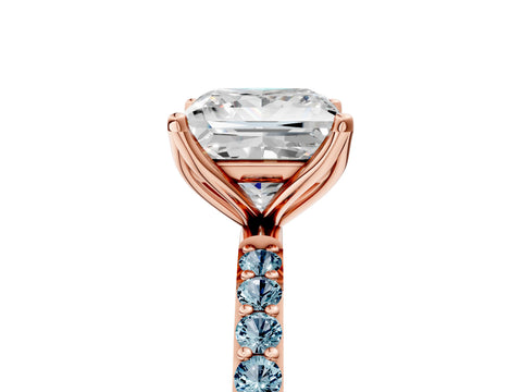 Rose gold Princess Cut Diamond Solitaire Engagement Ring with Round with Aquamarine side stone Pavé Band and Prong Setting_5