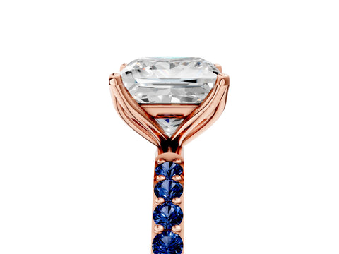 Rose gold Princess Cut Diamond Solitaire Engagement Ring with Round with Blue Sapphire side stone Pavé Band and Prong Setting_5