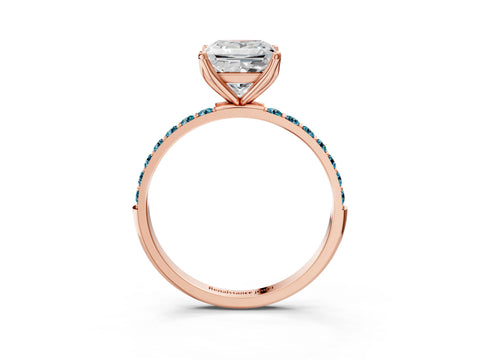 Rose gold Princess Cut Diamond Solitaire Engagement Ring with Round with Blue Topaz side stone Pavé Band and Prong Setting_3