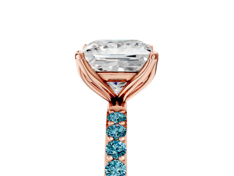 Rose gold Princess Cut Diamond Solitaire Engagement Ring with Round with Blue Topaz side stone Pavé Band and Prong Setting_5
