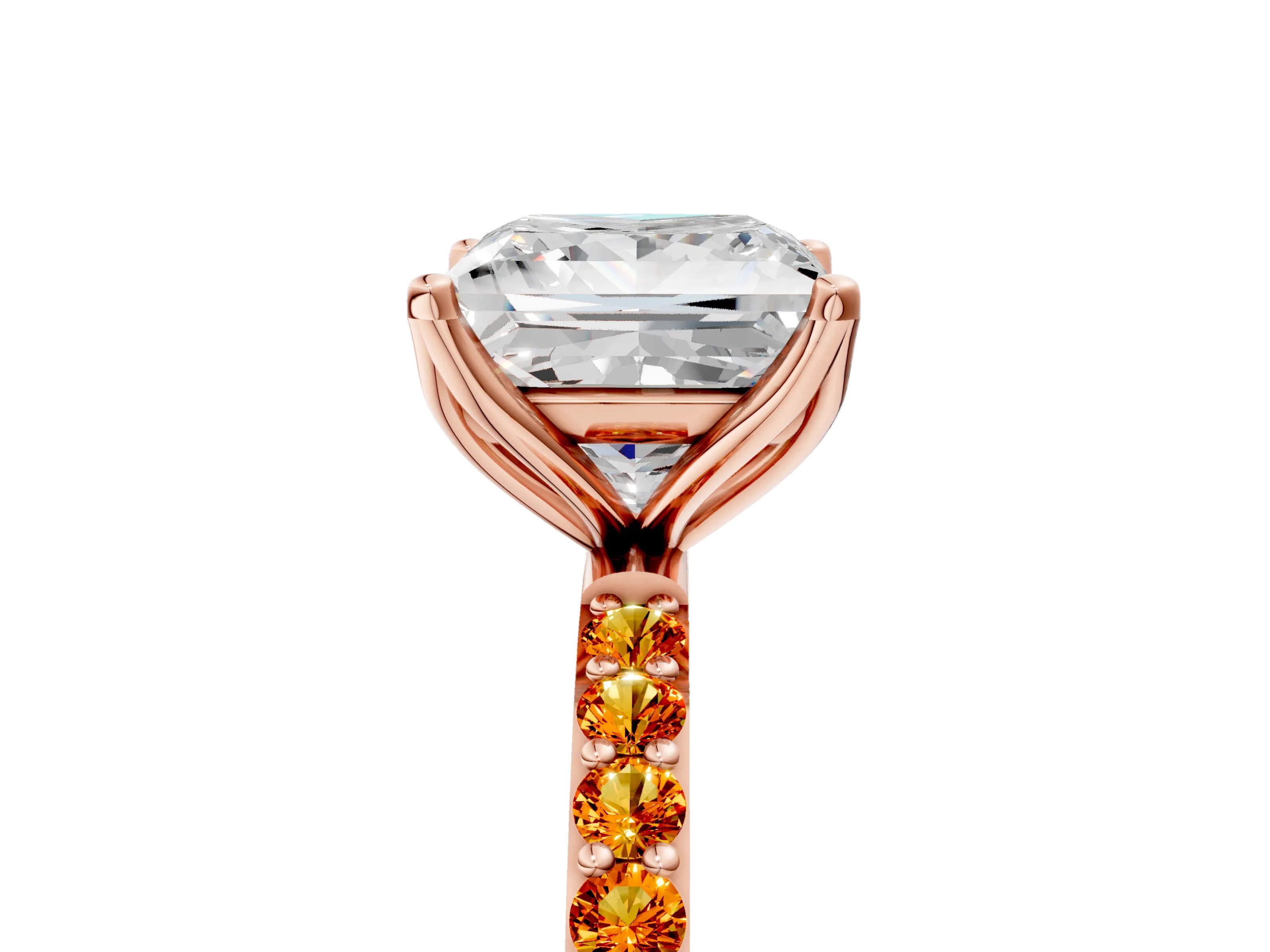Rose gold Princess Cut Diamond Solitaire Engagement Ring with Round with Citrine side stone Pavé Band and Prong Setting_5